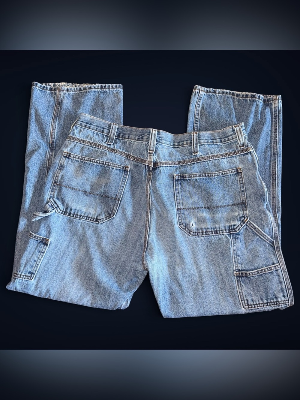 Vintage Y2K Faded Glory Medium Wash Denim Carpenter Work Pants (36x32) Baggy